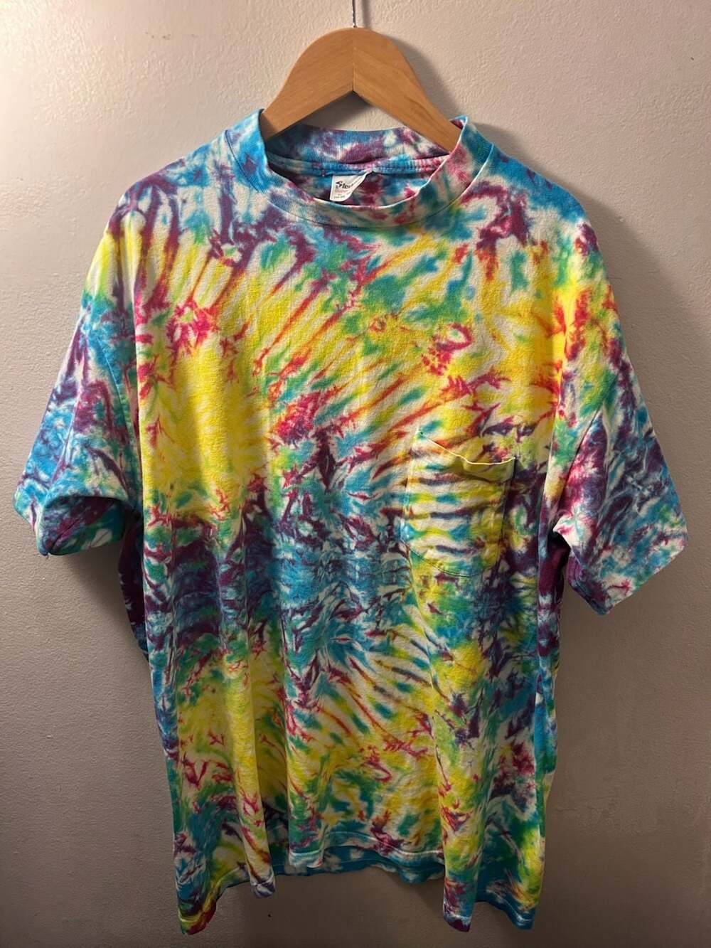 Vintage 90s Stedman Super Hi-Cru Tie Dye Pocket T-Shirt Made in USA